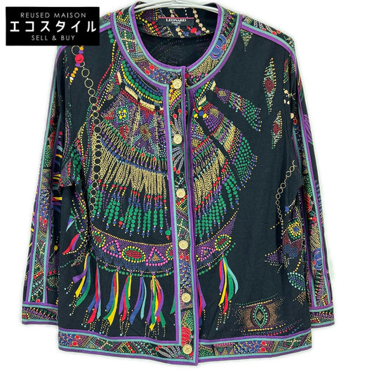 LEONARD レオナール ブラック ウール×シルク ノーカラー シャツ トップス