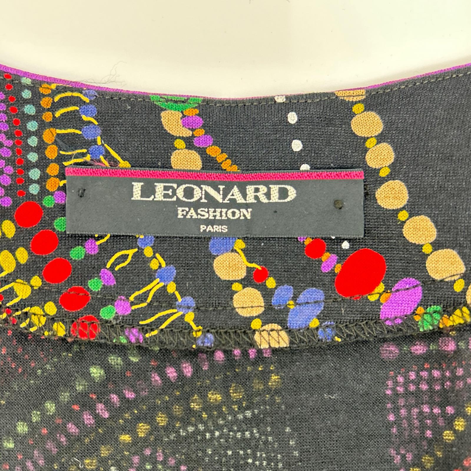 LEONARD レオナール ブラック ウール×シルク ノーカラー シャツ