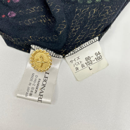 LEONARD レオナール ブラック ウール×シルク ノーカラー シャツ トップス