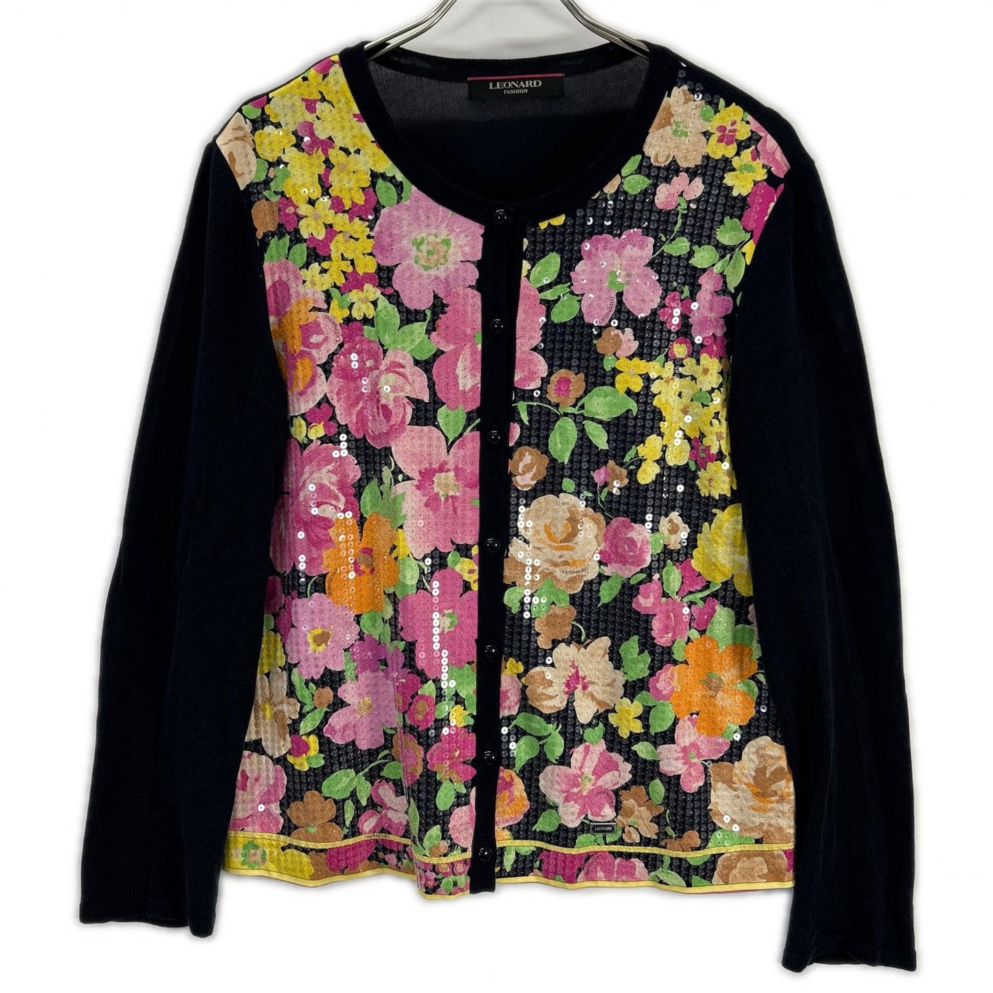 LEONARD レオナール ネイビー コットン 花柄 スパンコール ジャケット トップス