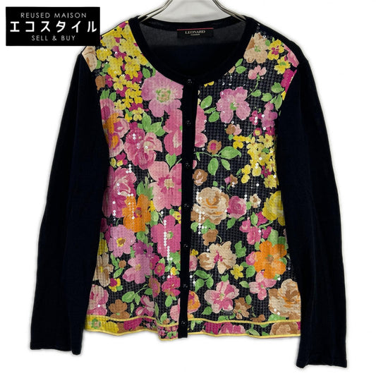 LEONARD レオナール ネイビー コットン 花柄 スパンコール ジャケット トップス
