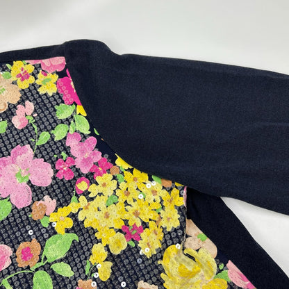 LEONARD レオナール ネイビー コットン 花柄 スパンコール ジャケット トップス