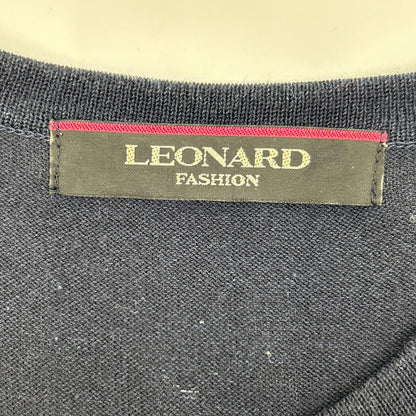 LEONARD 莱昂纳德 海军蓝 棉质 花卉亮片 短袖上衣