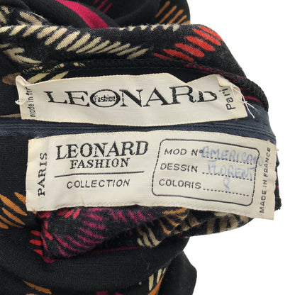 LEONARD レオナール 80-90s ブラック 総柄 ベルト付き ワンピース ワンピース