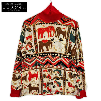 LEONARD Red x Ivory Animal Print Turtleneck Knit Top