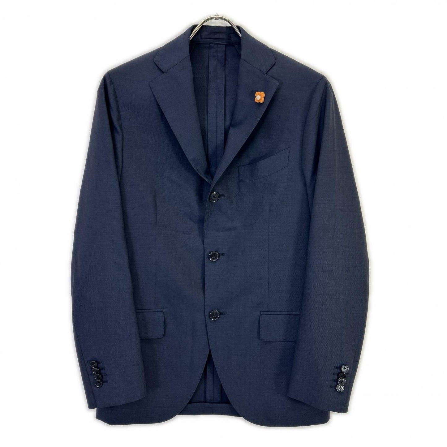 JI801AQ Navy 100% Wool Boutonnière 3B Tailored Jacket Jacket 44 Men's