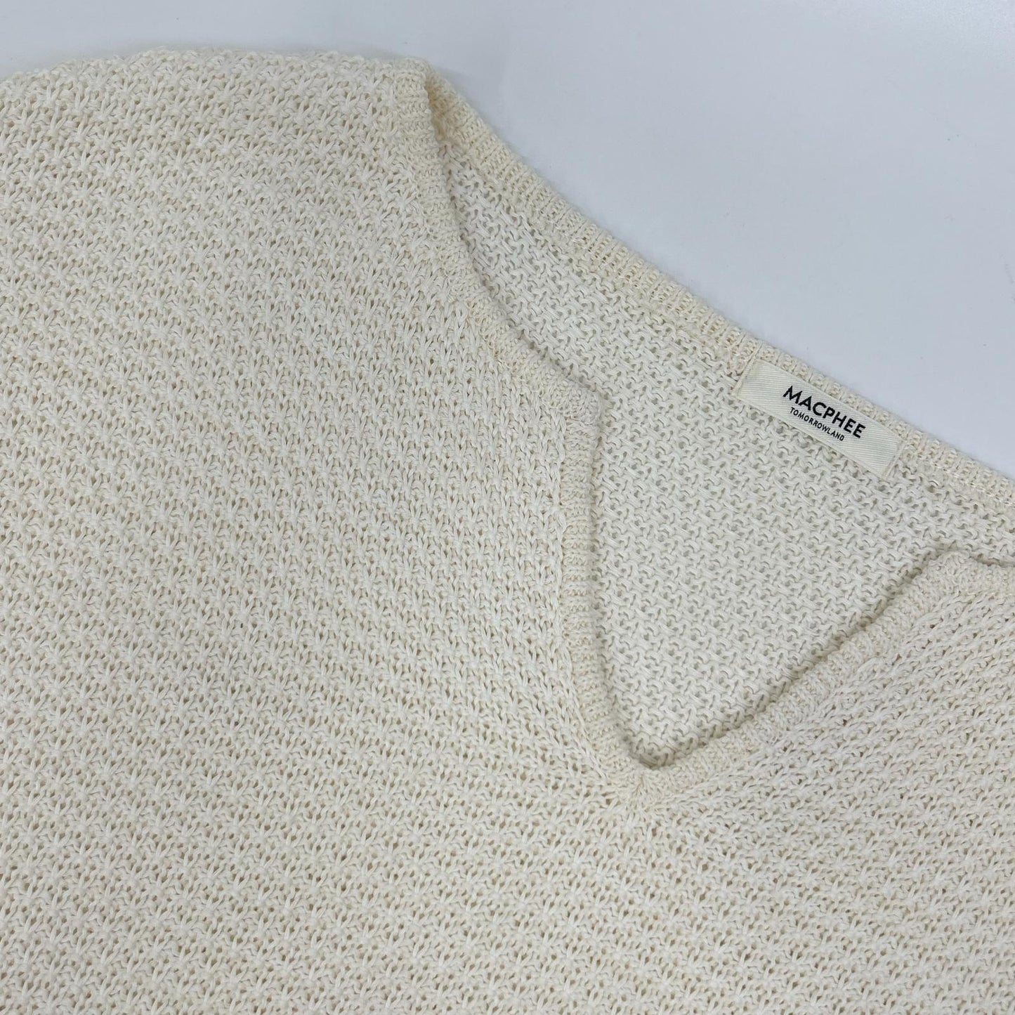 MACPHEE マカフィー ホワイト ギマコットン キーネックプルオーバー トップス