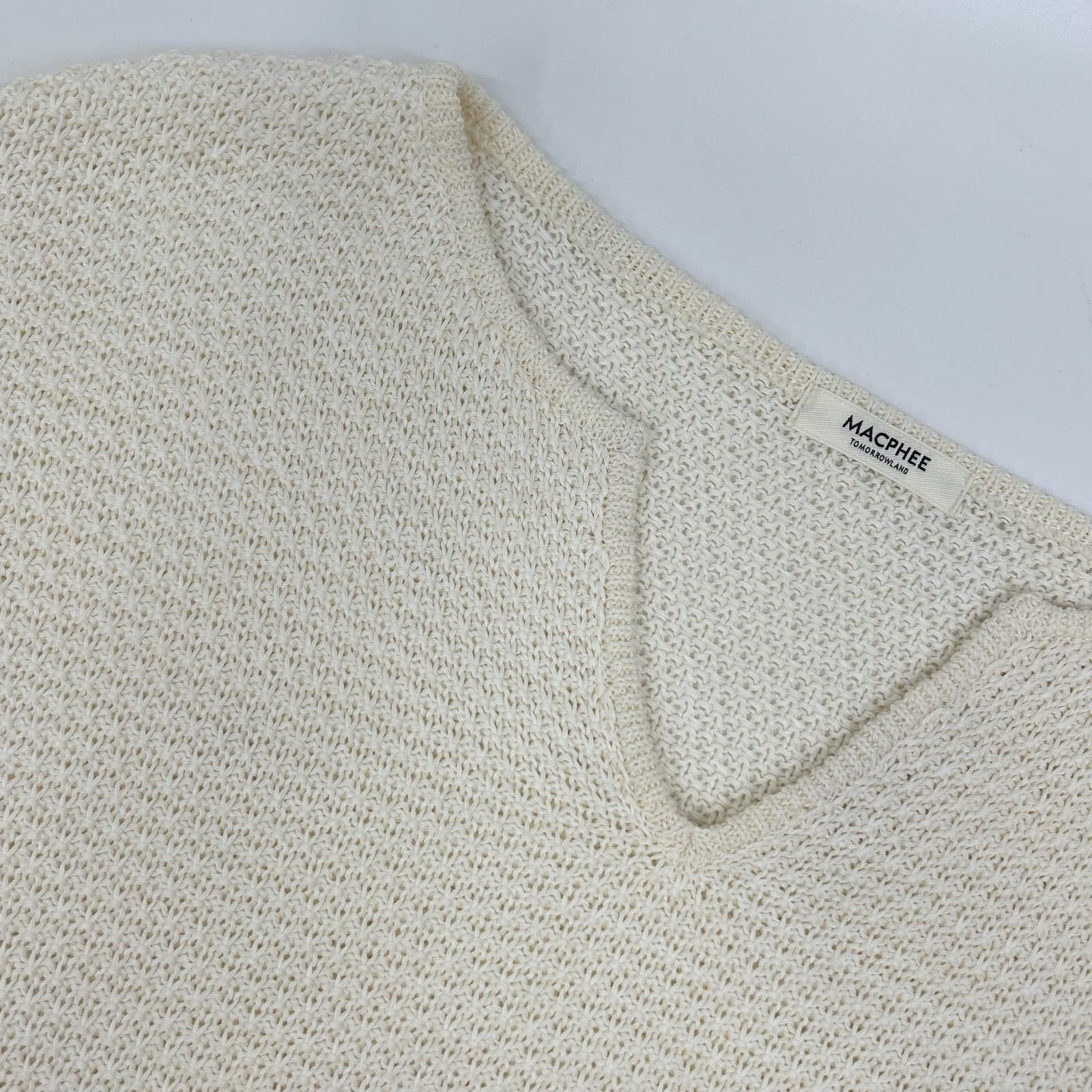 MACPHEE マカフィー ホワイト ギマコットン キーネックプルオーバー トップス