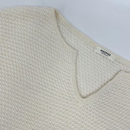 MACPHEE マカフィー ホワイト ギマコットン キーネックプルオーバー トップス