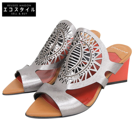 MANA マナ 美品 グレー×レッド レーザーカット サンダル シューズ レディース 39 シューズ