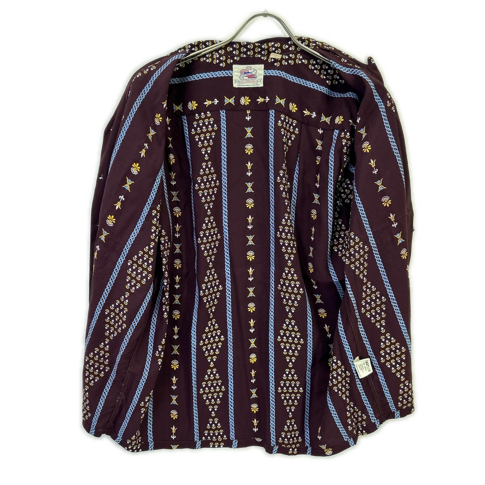 DK37251 Purple Border Pattern Rayon Aloha Shirt Top M Men's