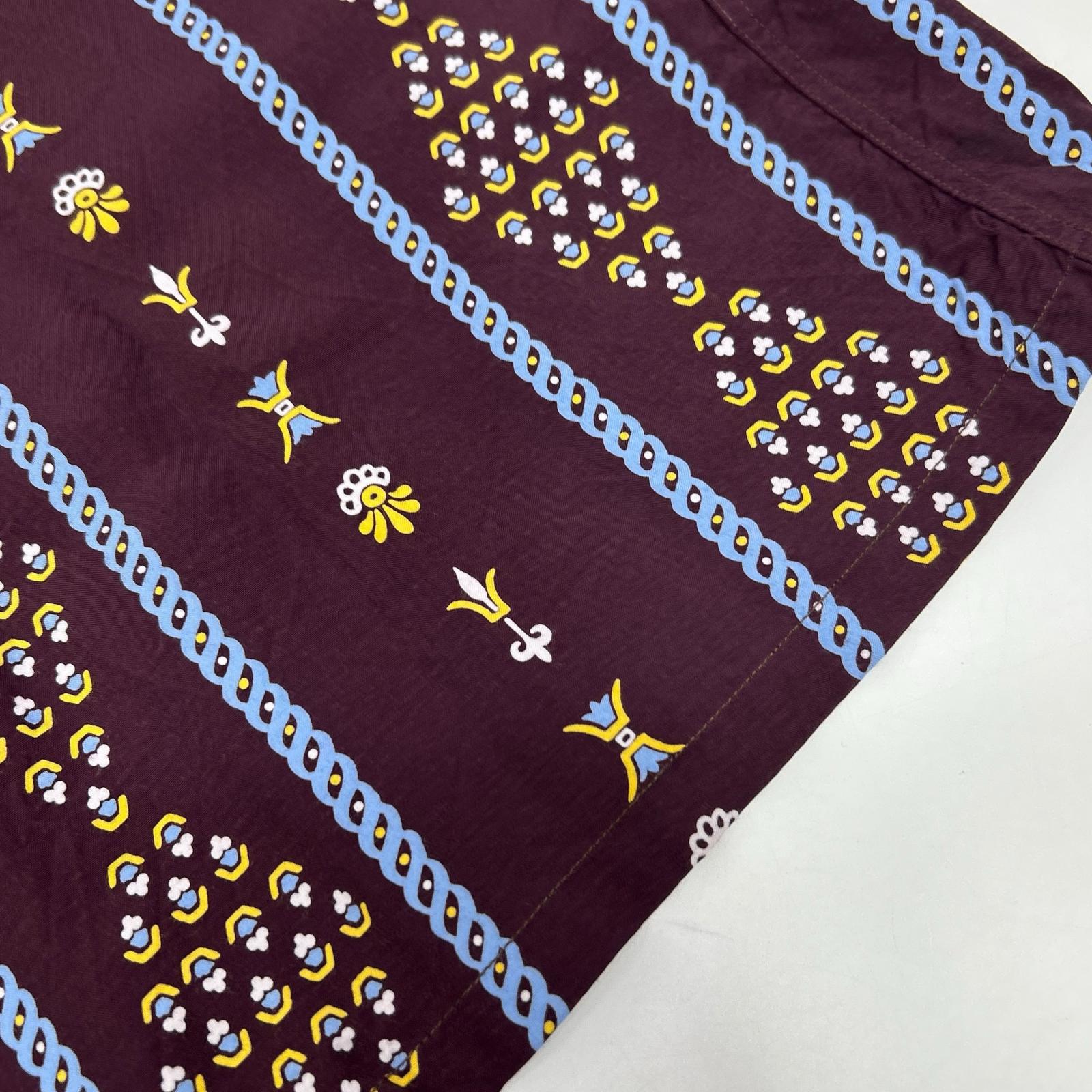 DK37251 Purple Border Pattern Rayon Aloha Shirt Top M Men's