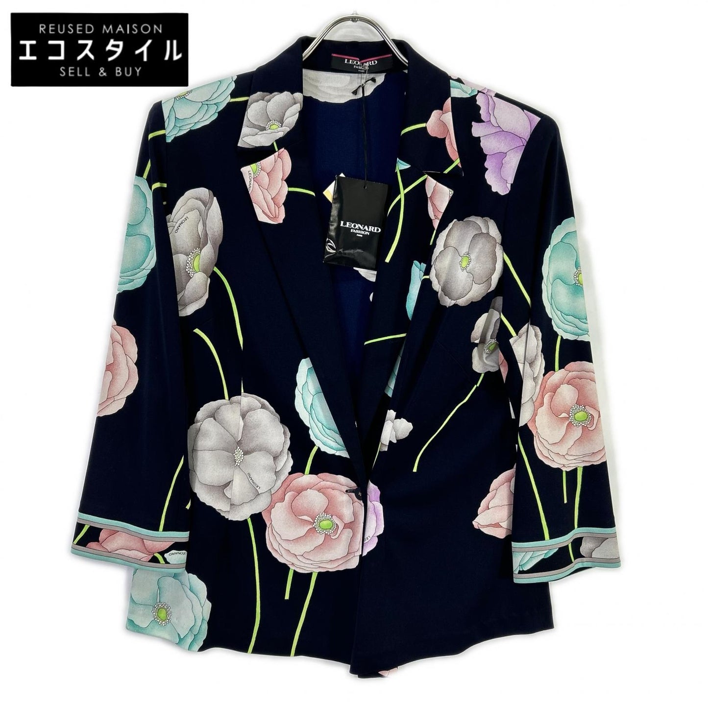 LEONARD レオナール 【FASHION】ネイビー カンカン素材 花柄総柄 トップス