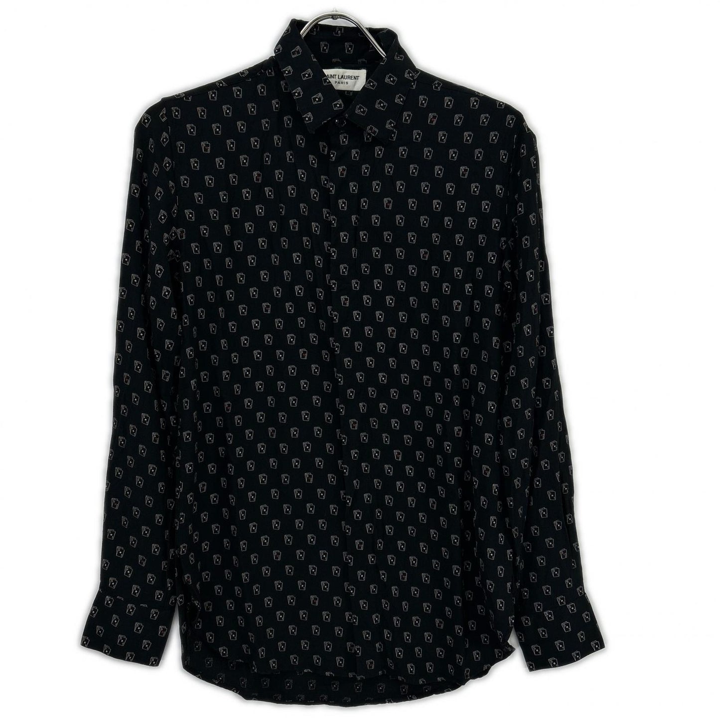 SAINT LAURENT PARIS サンローランパリ 18年 528009 ブラック シルク トランプ柄 長袖シャツ トップス