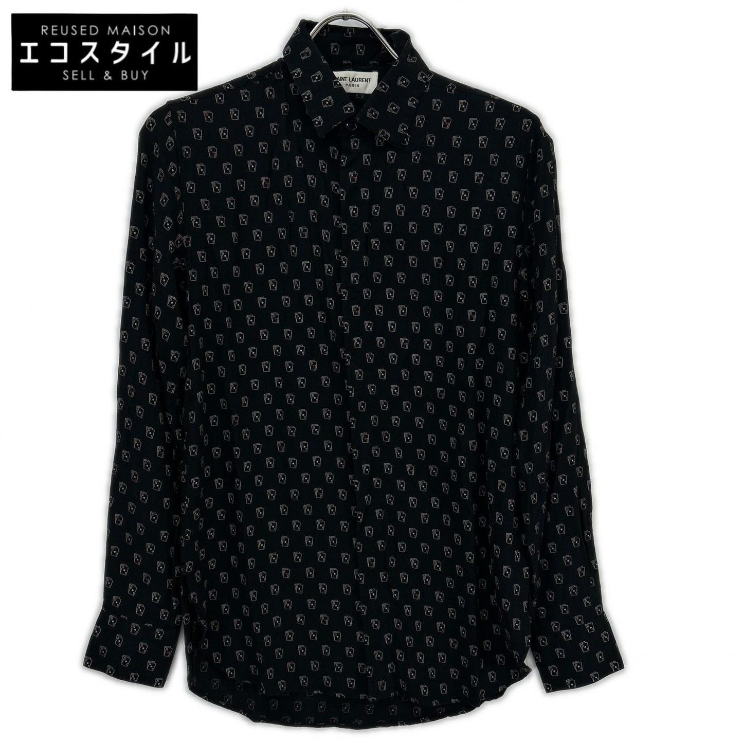 SAINT LAURENT PARIS サンローランパリ 18年 528009 ブラック シルク トランプ柄 長袖シャツ トップス