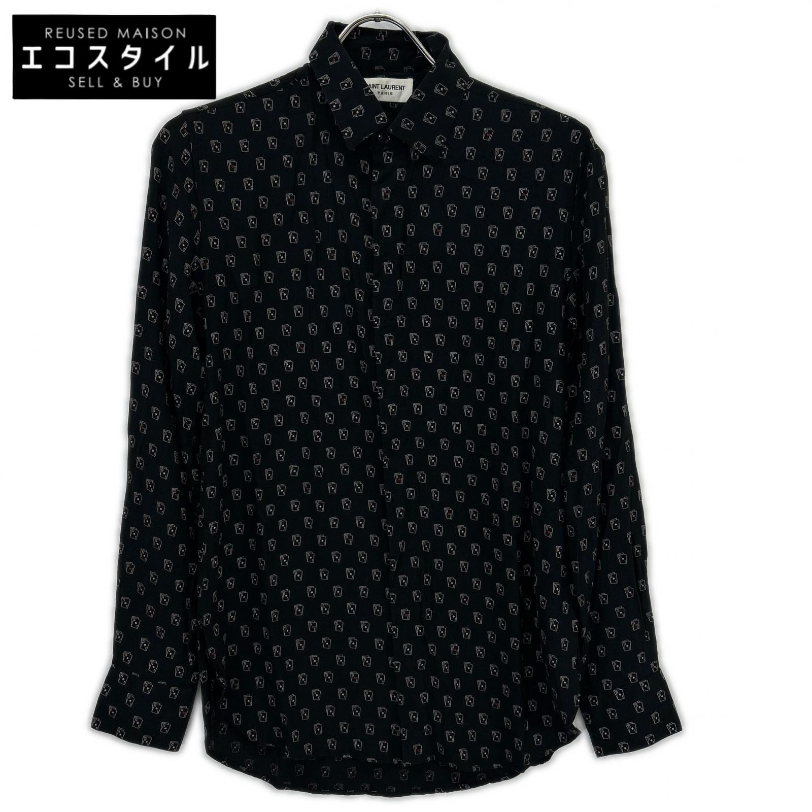 SAINT LAURENT PARIS サンローランパリ 18年 528009 ブラック シルク トランプ柄 長袖シャツ トップス