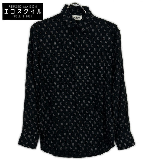 SAINT LAURENT PARIS サンローランパリ 18年 528009 ブラック シルク トランプ柄 長袖シャツ トップス