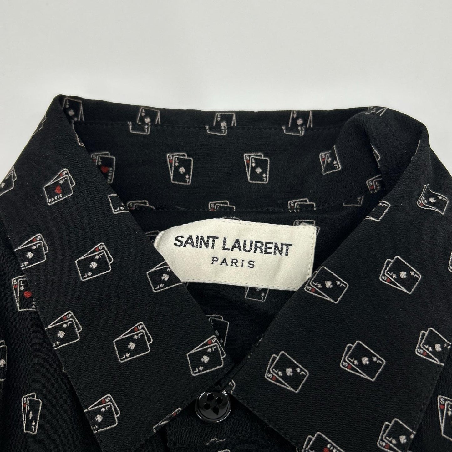 SAINT LAURENT PARIS サンローランパリ 18年 528009 ブラック シルク トランプ柄 長袖シャツ トップス