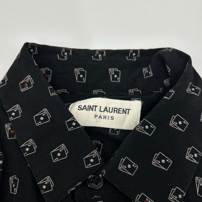SAINT LAURENT PARIS サンローランパリ 18年 528009 ブラック シルク トランプ柄 長袖シャツ トップス