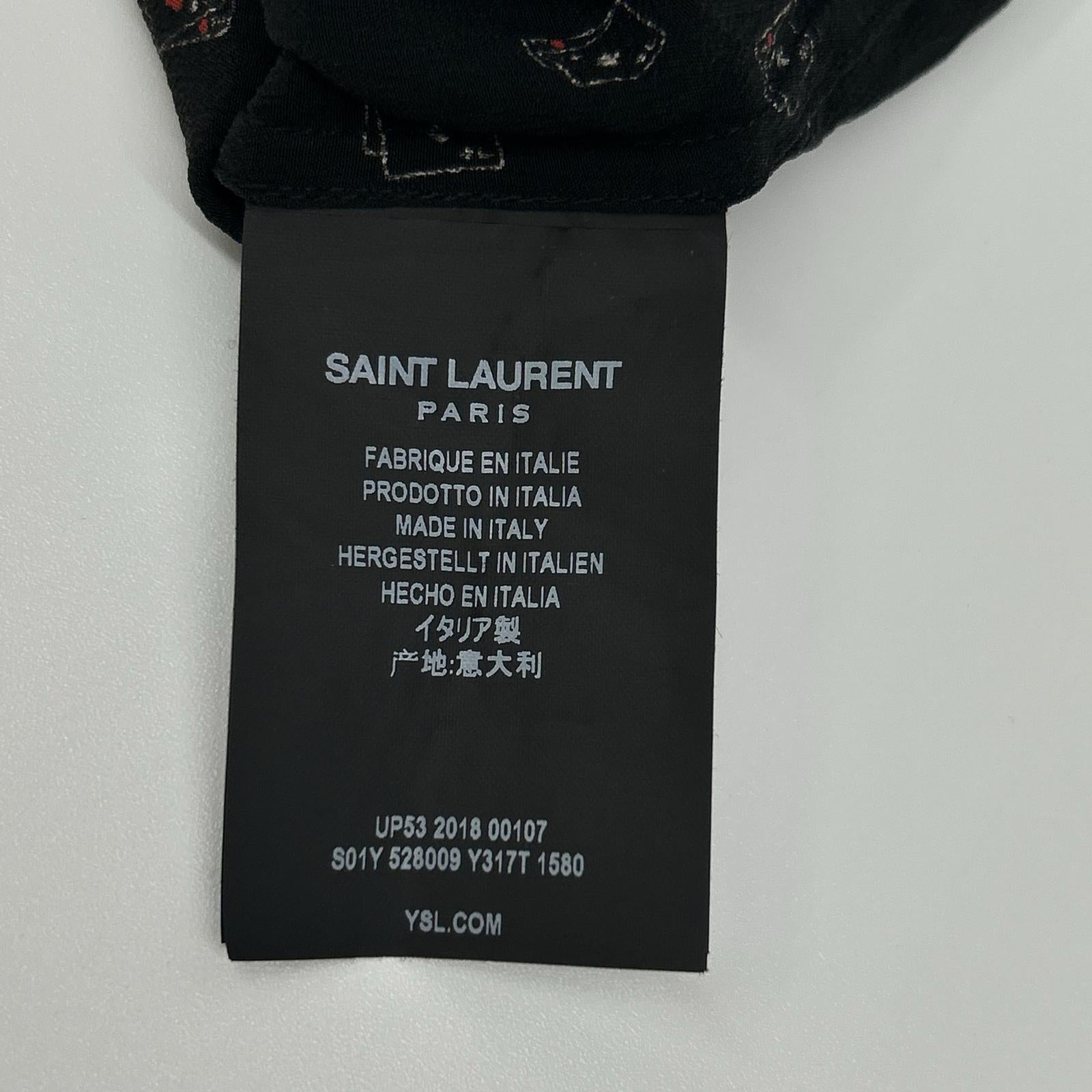 SAINT LAURENT PARIS サンローランパリ 18年 528009 ブラック シルク トランプ柄 長袖シャツ トップス