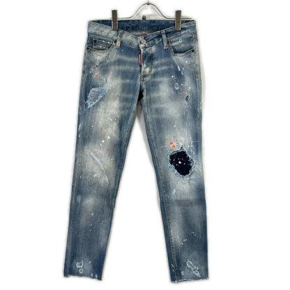 DSQUARED2 ディースクエアード S75LB0410 蓝色 破洞 油漆泼溅做旧 牛仔裤 下装