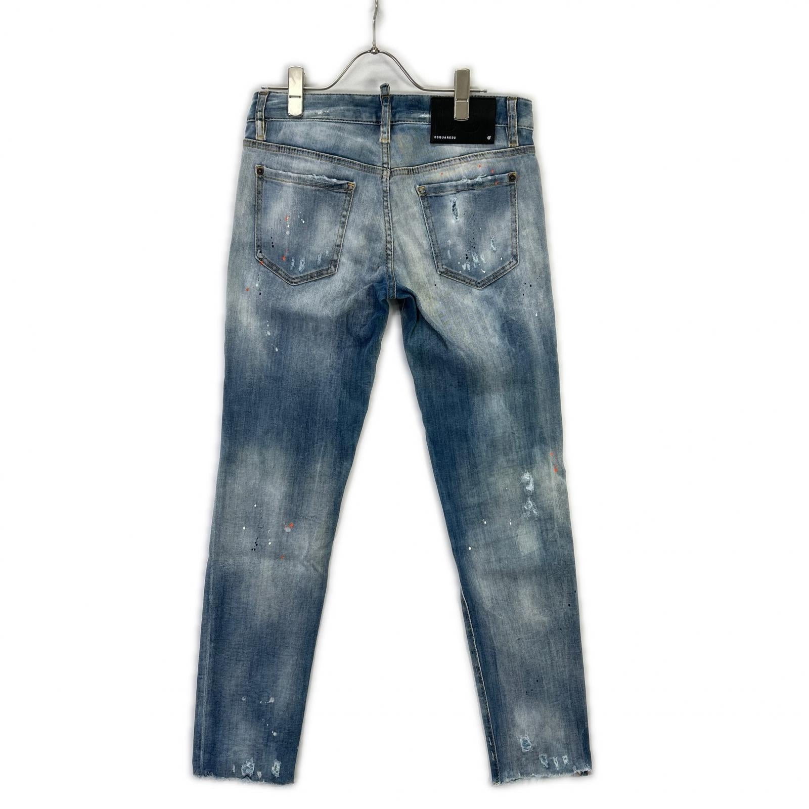 DSQUARED2 ディースクエアード S75LB0410 蓝色 破洞 油漆泼溅做旧 牛仔裤 下装