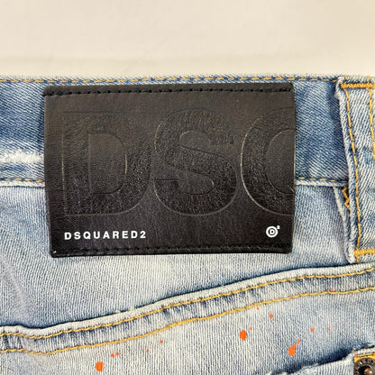 DSQUARED2 ディースクエアード S75LB0410 蓝色 破洞 油漆泼溅做旧 牛仔裤 下装