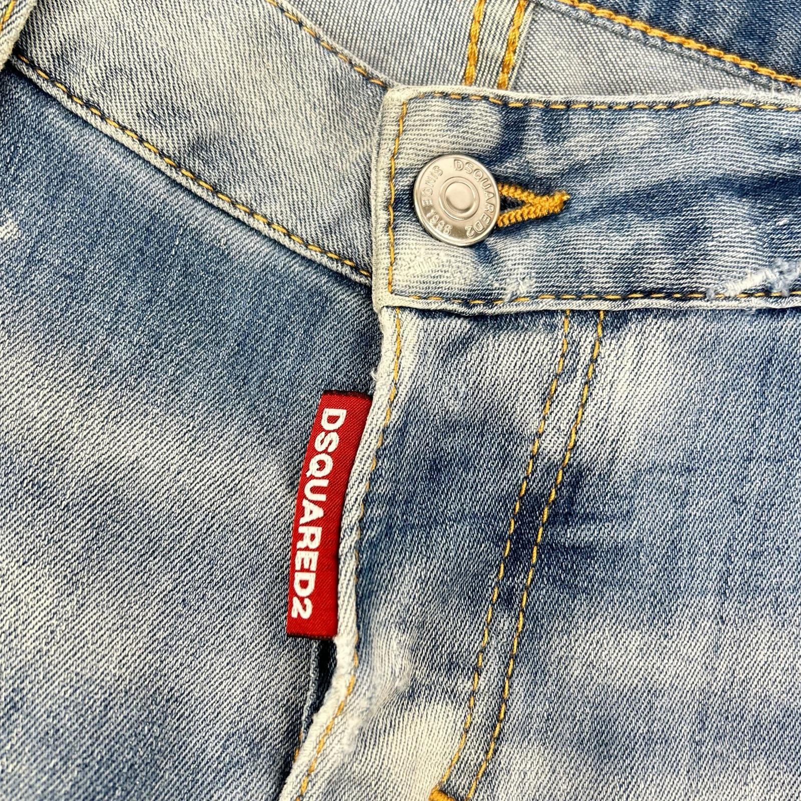 DSQUARED2 ディースクエアード S75LB0410 蓝色 破洞 油漆泼溅做旧 牛仔裤 下装