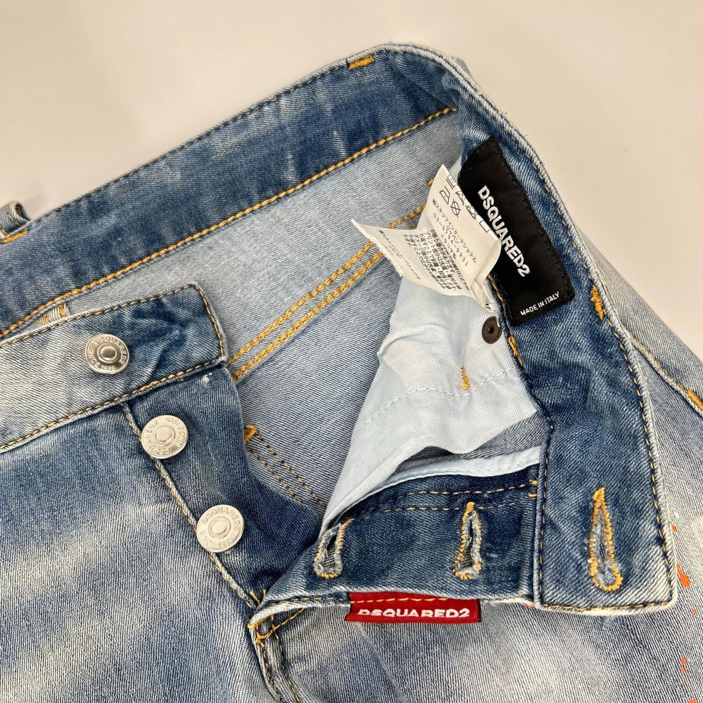 DSQUARED2 ディースクエアード S75LB0410 蓝色 破洞 油漆泼溅做旧 牛仔裤 下装