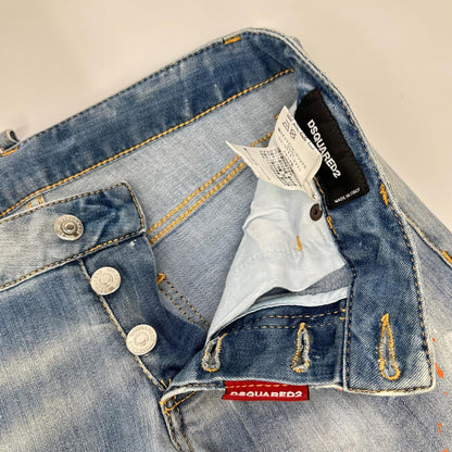 DSQUARED2 ディースクエアード S75LB0410 蓝色 破洞 油漆泼溅做旧 牛仔裤 下装