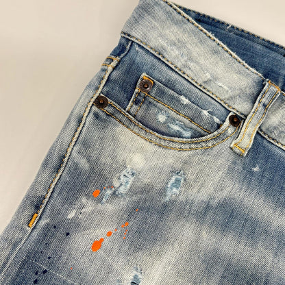 DSQUARED2 ディースクエアード S75LB0410 蓝色 破洞 油漆泼溅做旧 牛仔裤 下装