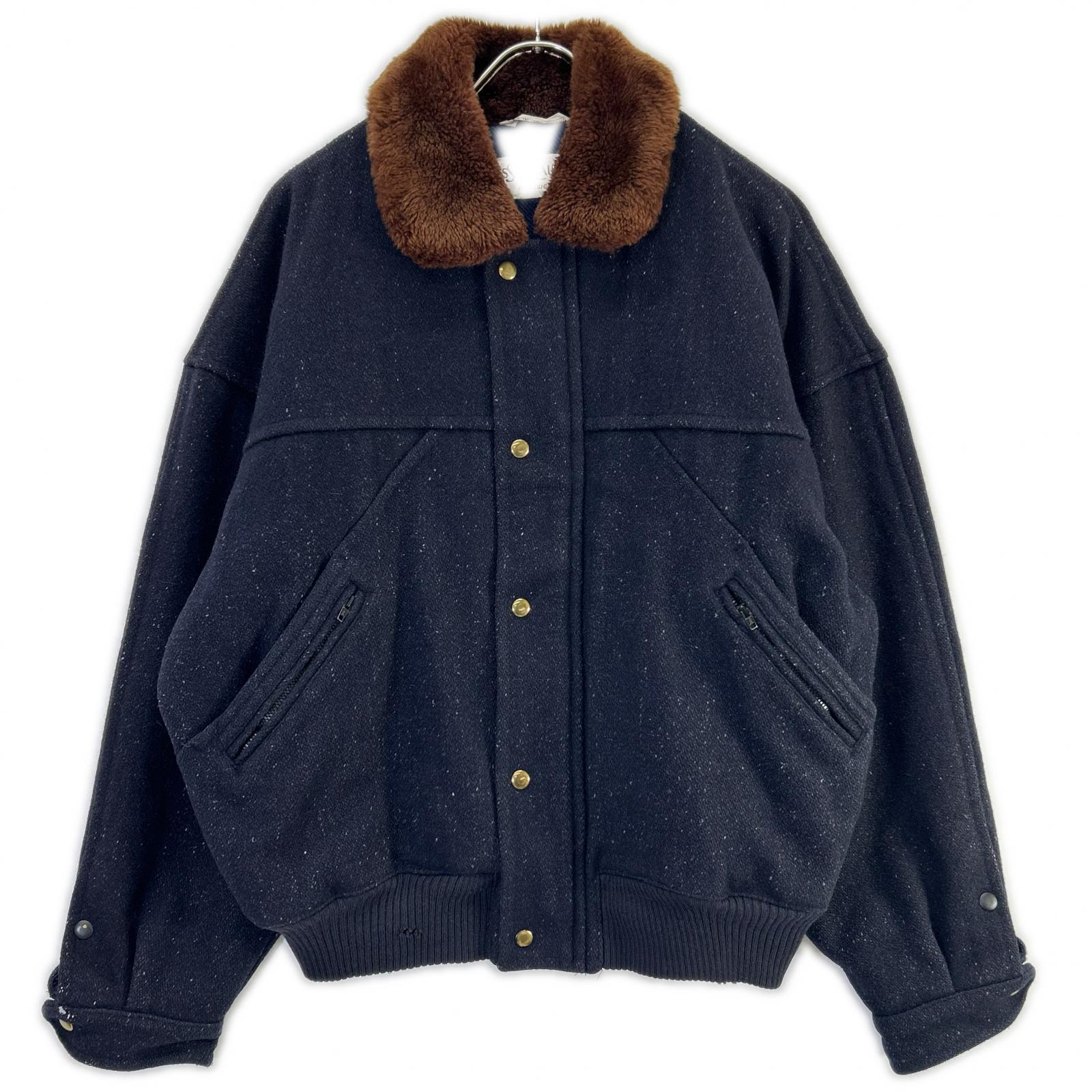 YvesSaintLaurent イヴサンローラン 90s ネイビー ウール 襟ボア ブルゾン ジャケット