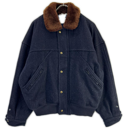 YvesSaintLaurent イヴサンローラン 90s ネイビー ウール 襟ボア ブルゾン ジャケット