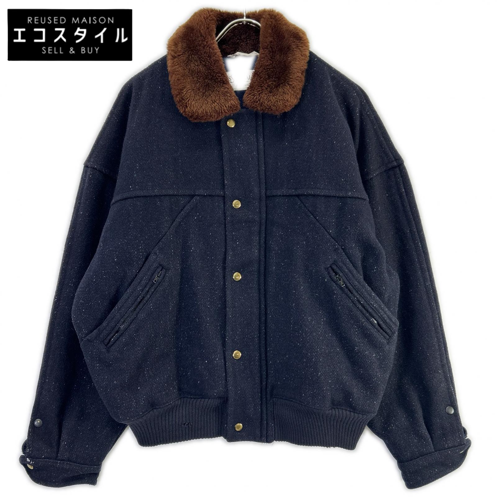 YvesSaintLaurent イヴサンローラン 90s ネイビー ウール 襟ボア ブルゾン ジャケット