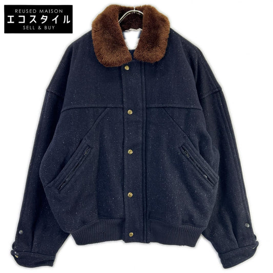 YvesSaintLaurent イヴサンローラン 90s ネイビー ウール 襟ボア ブルゾン ジャケット
