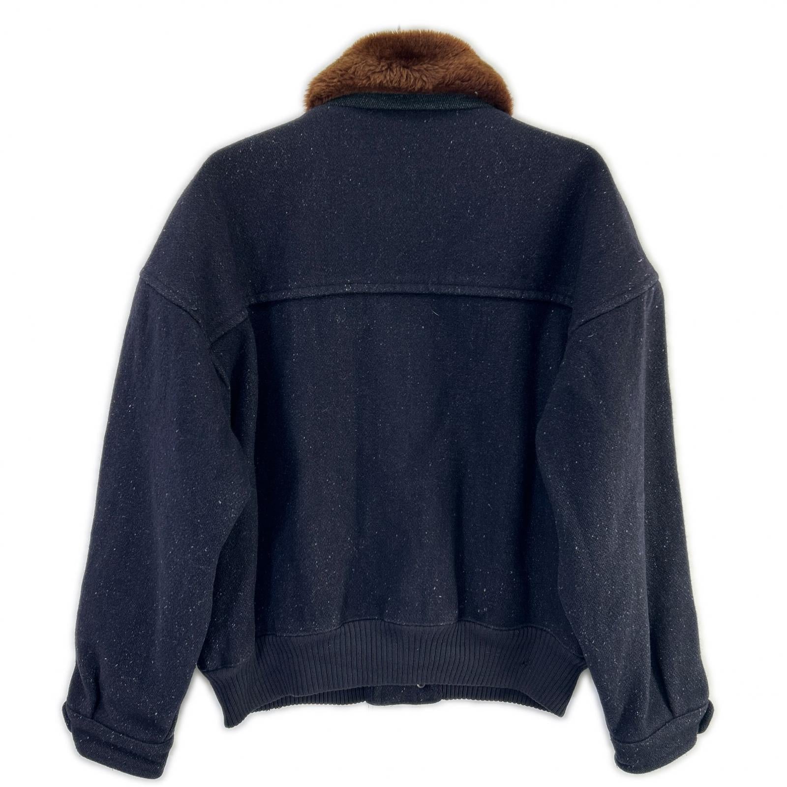 YvesSaintLaurent イヴサンローラン 90s ネイビー ウール 襟ボア ブルゾン ジャケット