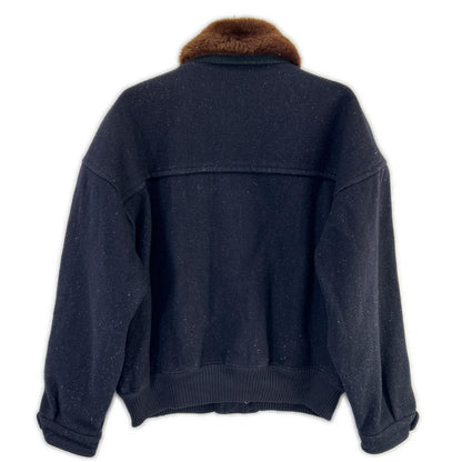 YvesSaintLaurent イヴサンローラン 90s ネイビー ウール 襟ボア ブルゾン ジャケット