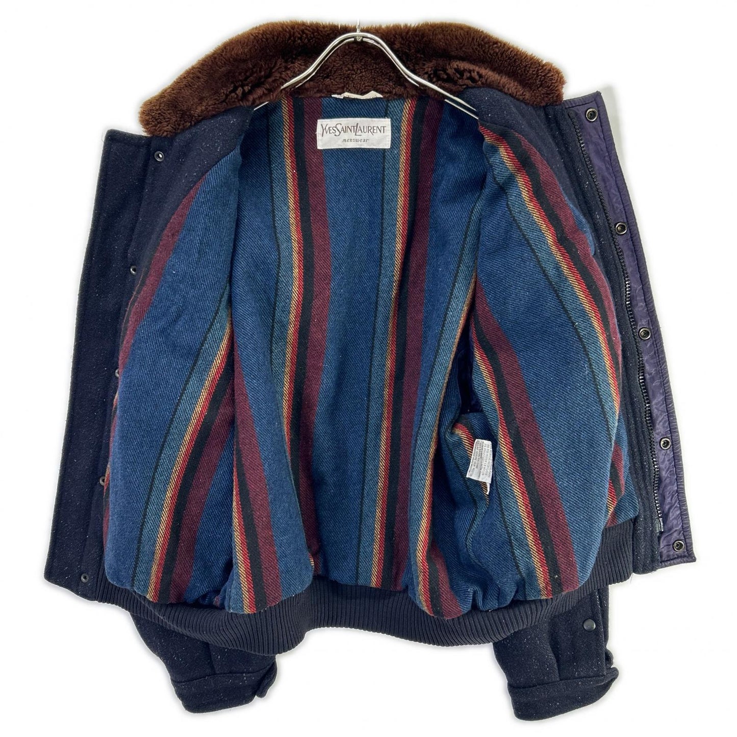 YvesSaintLaurent イヴサンローラン 90s ネイビー ウール 襟ボア ブルゾン ジャケット