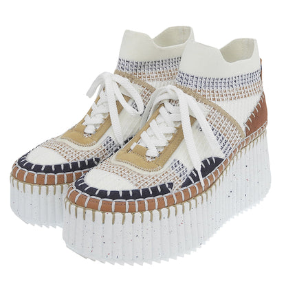Chloe クロエ 美品 NAMA ウェッジスニーカー シューズ レディース ホワイト×ベージュ 25.5cm 0323252 シューズ