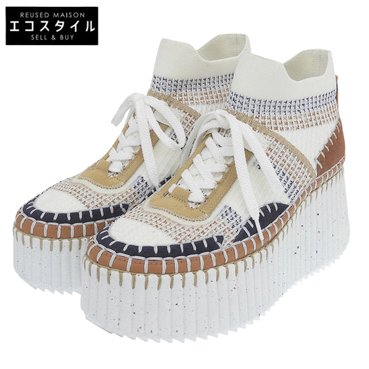 Chloe クロエ 美品 NAMA ウェッジスニーカー シューズ レディース ホワイト×ベージュ 25.5cm 0323252 シューズ