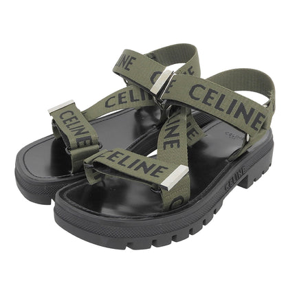 CELINE セリーヌ 美品 LEO STRAPPY ロゴ サンダル メンズ ブラック×カーキグリーン 39 シューズ