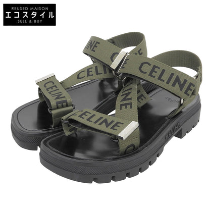 CELINE セリーヌ 美品 LEO STRAPPY ロゴ サンダル メンズ ブラック×カーキグリーン 39 シューズ