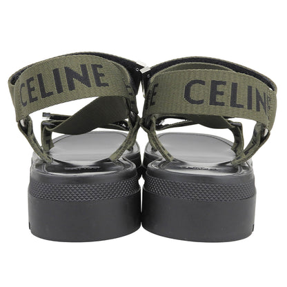 CELINE セリーヌ 美品 LEO STRAPPY ロゴ サンダル メンズ ブラック×カーキグリーン 39 シューズ