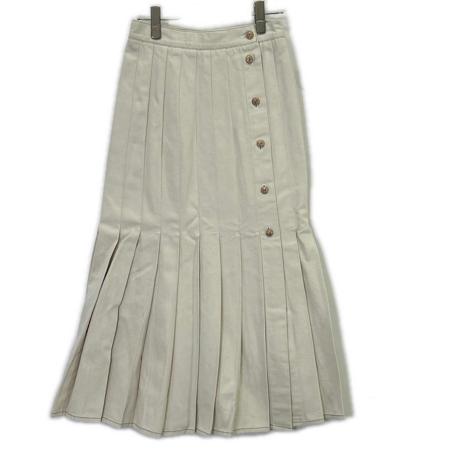 CHANEL Shaneru Domestic Authentic P20361V11926 Made in 2003 Coco-Button Cotton Pleated Skirt Skirt