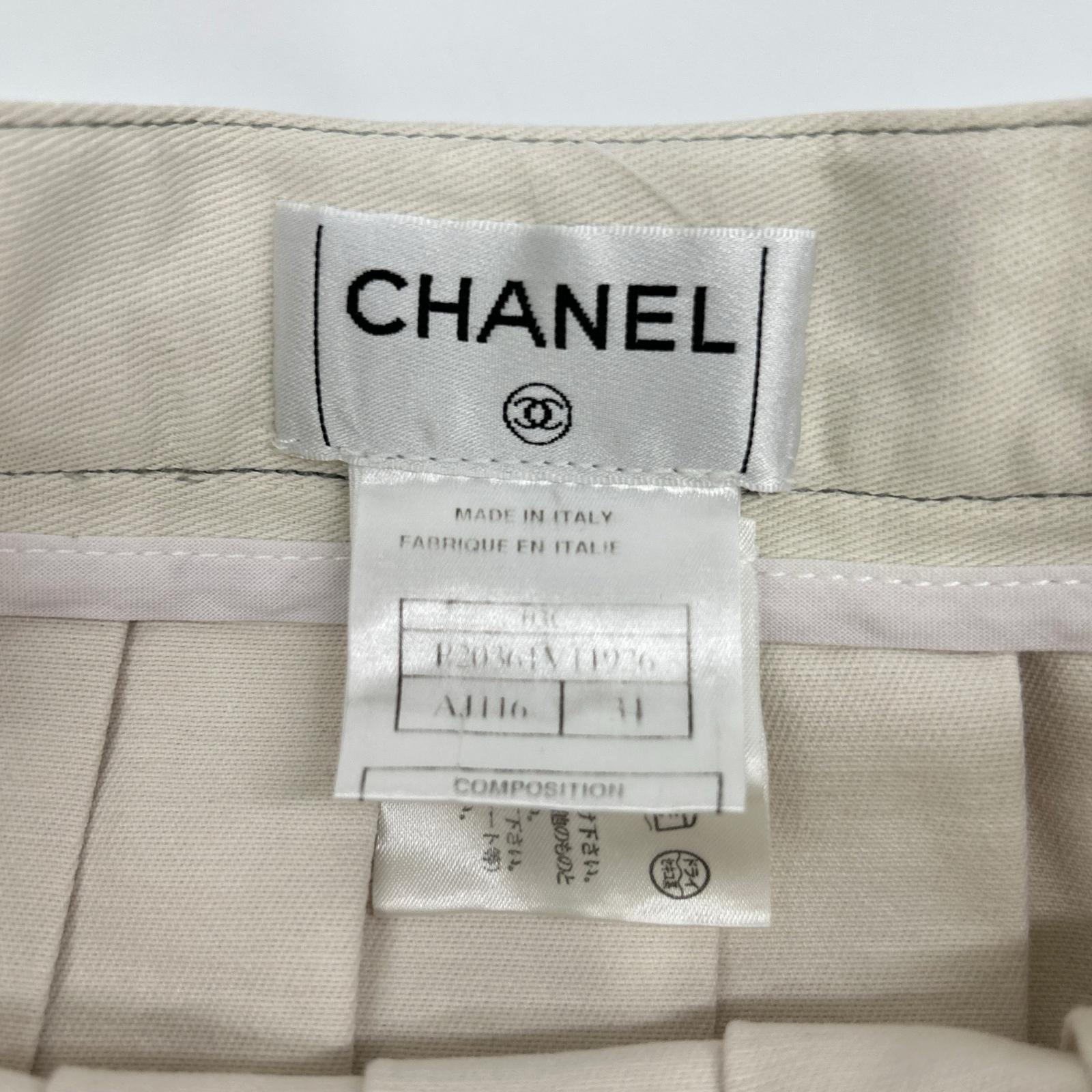 CHANEL シャネル 国内正規 P20361V11926 03年製 ココボタン コットン プリーツ スカート スカート
