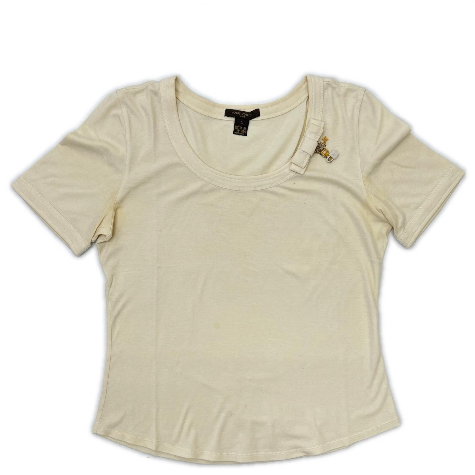 LOUIS VUITTON Ivory Ribbon Cotton Short-Sleeve Top
