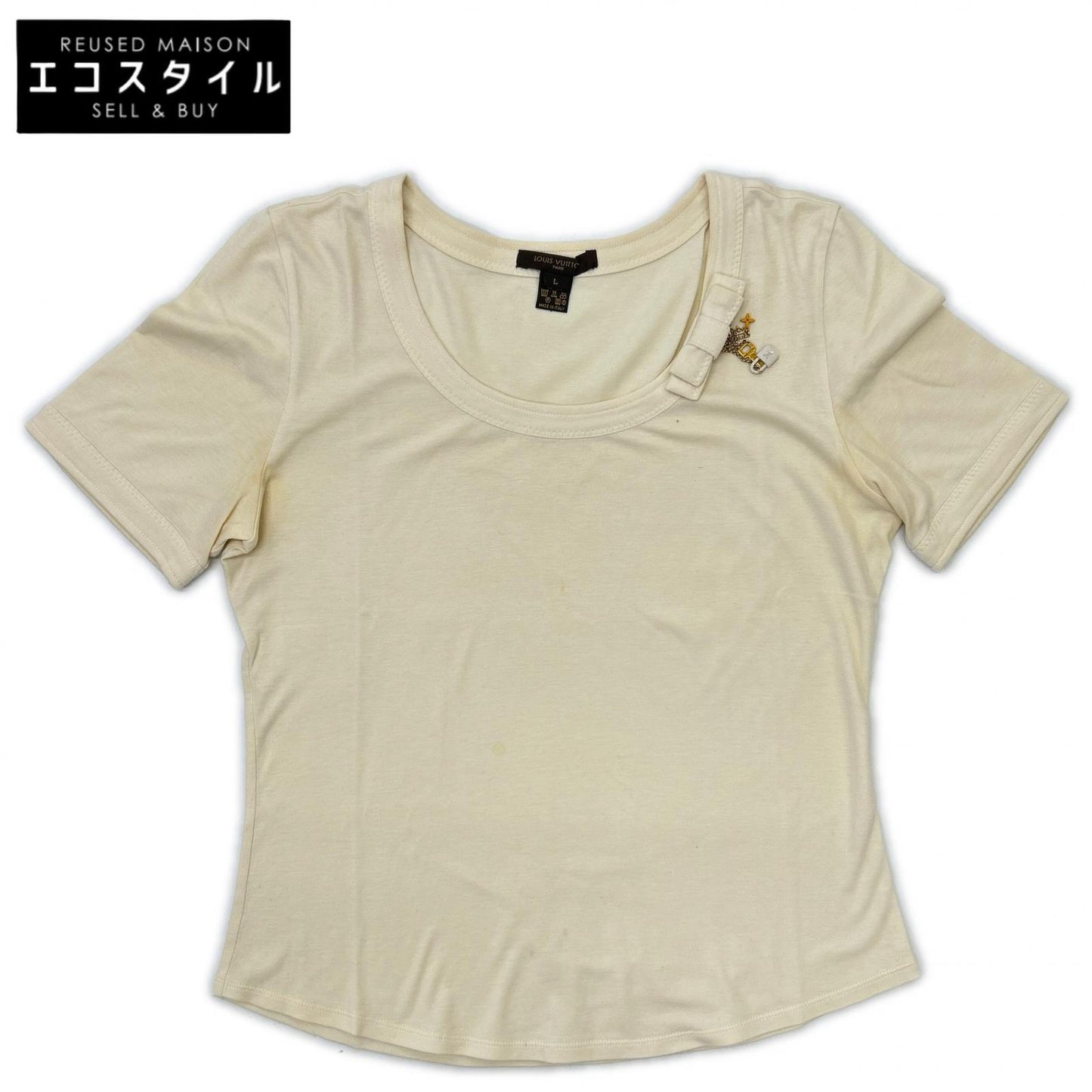 LOUIS VUITTON Ivory Ribbon Cotton Short-Sleeve Top