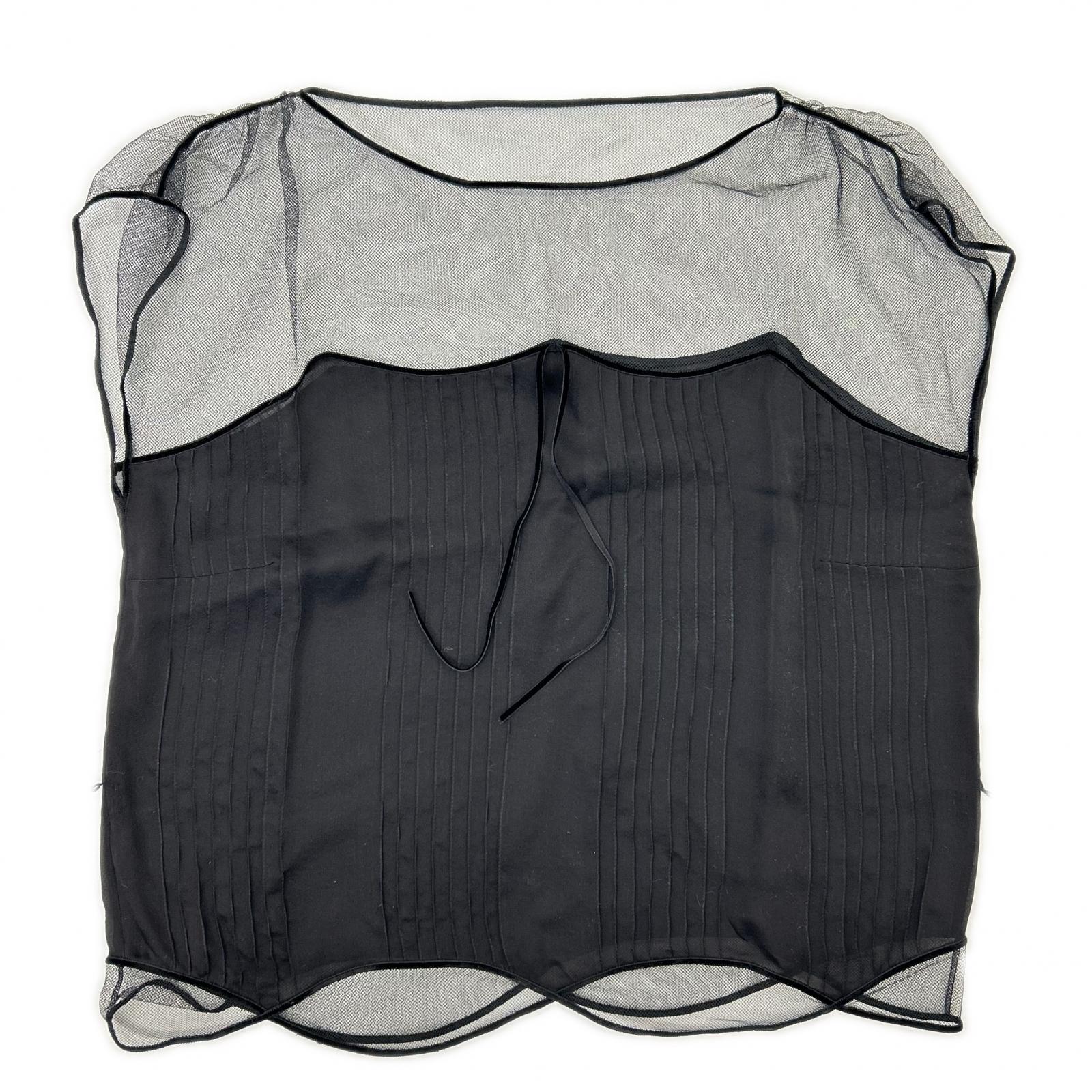 LOUIS VUITTON Black Sheer Color-Block Blouse with Belt