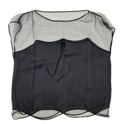 LOUIS VUITTON Black Sheer Color-Block Blouse with Belt