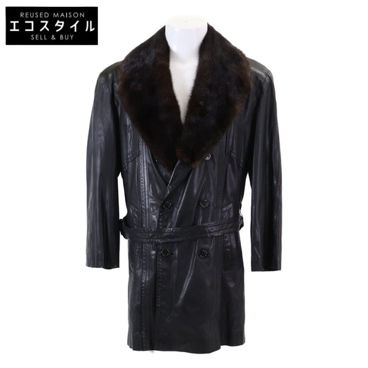 ZILLI ジリー 【美品】レザー ミンクファーカラー 裏地シルク総柄 ダブルブレスト コート